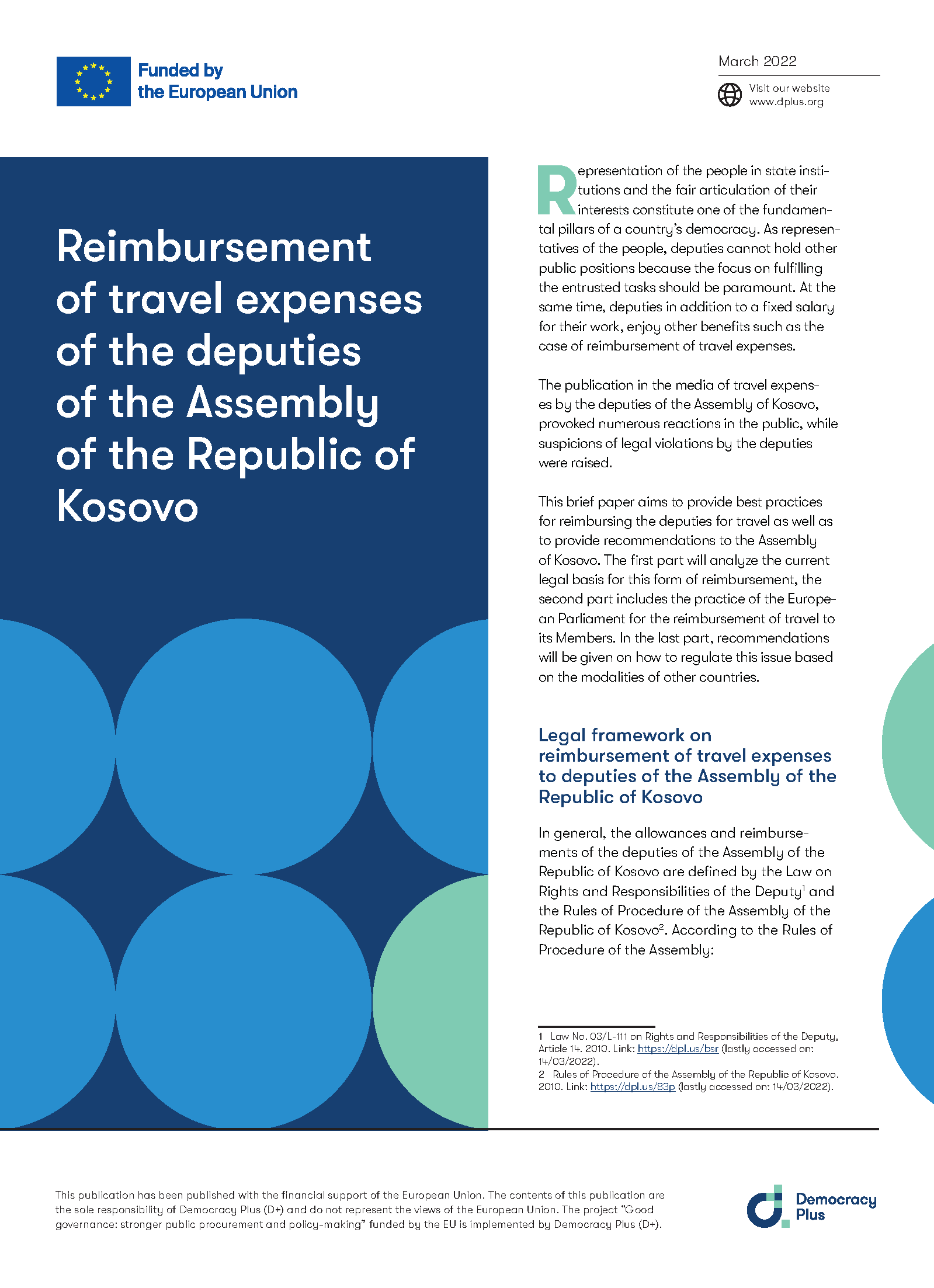 Reimbursement of travel expenses of the deputies of the Assembly of the Republic of Kosovo