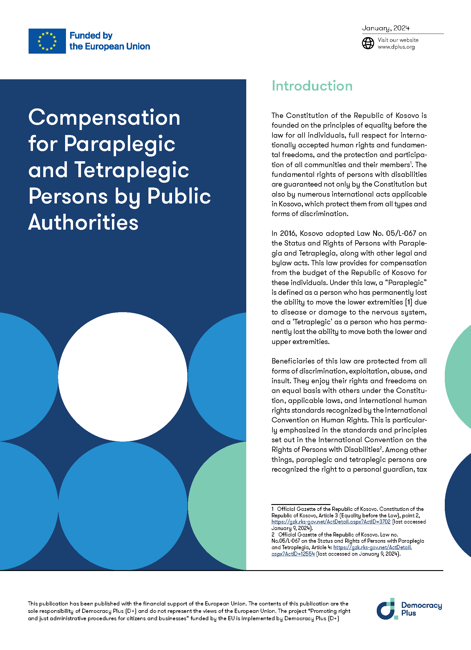 Compensation for Paraplegic and Tetraplegic Persons by Public Authorities